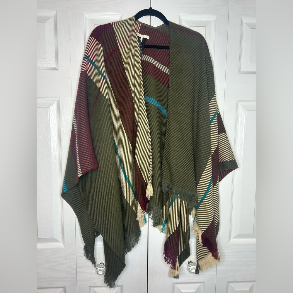 Maje Burgundy and Cream Striped Shawl